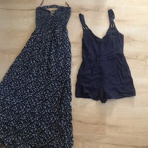 Floral long dress strapless and romper navy blue